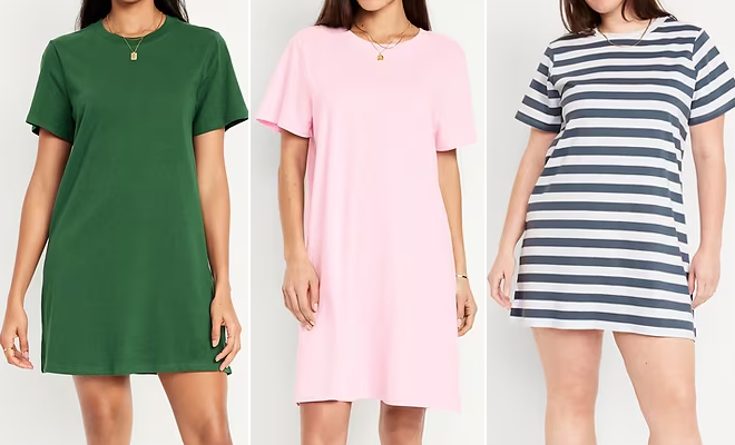 Old Navy Crew Neck Mini T Shirt Dress in Three Colors