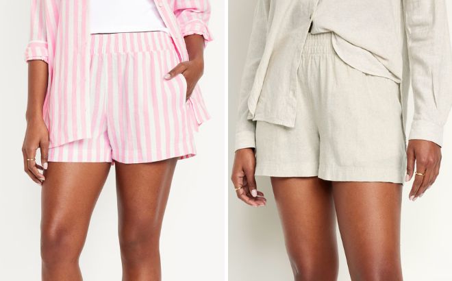 Old Navy High Waisted Linen Blend Pull On Shorts in Two Colors