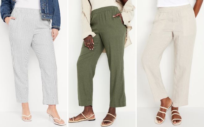 Old Navy High Waisted Linen Blend Straight Pants in Three Colors