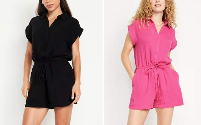 Old Navy Womens Waist Defined Crinkle Gauze Romper