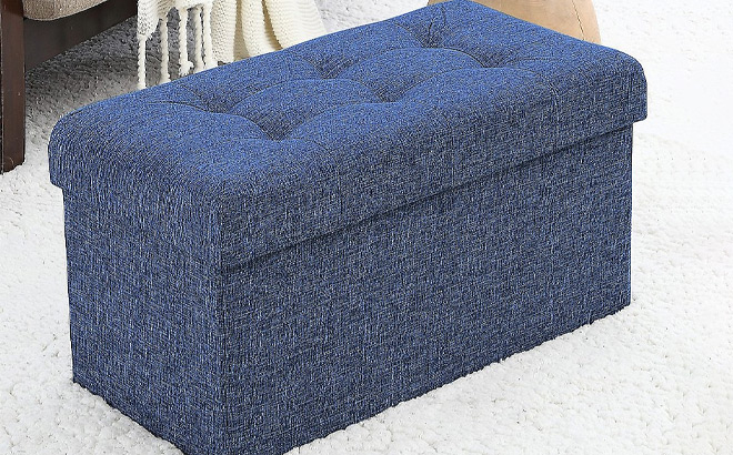 Ornavo Storage Ottoman Bench in Blue Color