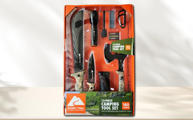 Ozark Trail 12 Pack Camping Tool Set with Flashlight Machete Knife