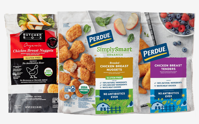 Perdue Foods BUTCHERBOX Organic Chicken Breast Nuggets PERDUE Simply Smart ORGANICS Breaded CHICKEN BREAST NUGGETS and PERDUE CHICKEN BREAST TENDERS