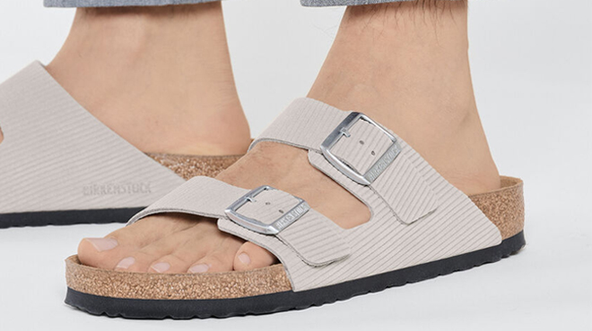 Person Wearing Mens Birkenstock Corduroy Sandals