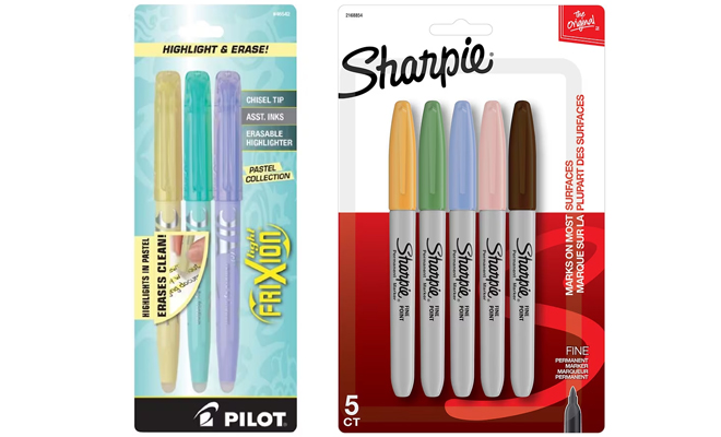 Pilot Frixion Pastel Erasable Highlighters and Sharpie Permanent Markers