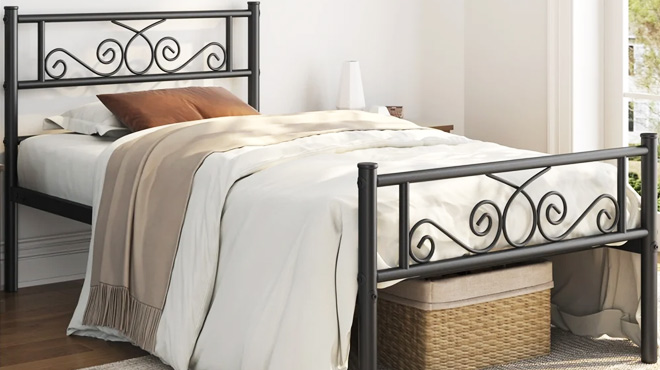 Renwick Jocelyn Modern Scroll Metal Platform Twin Bed