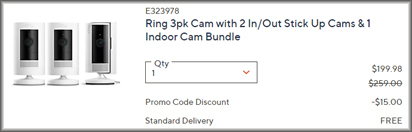 Ring 3 Pack Security Cameras Checkout Screen