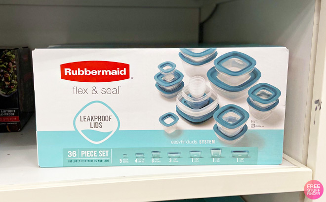 Rubbermaid 36 Piece Storage Set on a Shelf