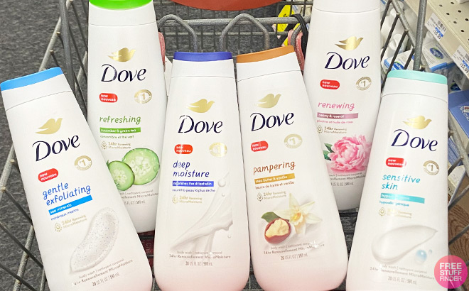 Shopping Cart Filled with Various Dove Body Wash Styles