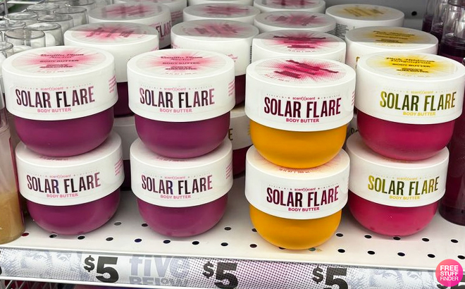 Solar Flare Body Butters on a Shelf at Five Below