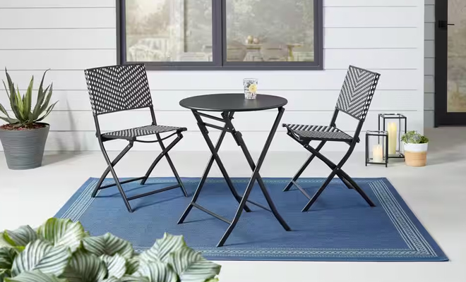 StyleWell 3 Piece Steel Wicker Outdoor Bistro Folding Set