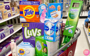 Target Cart Filled with Household Products