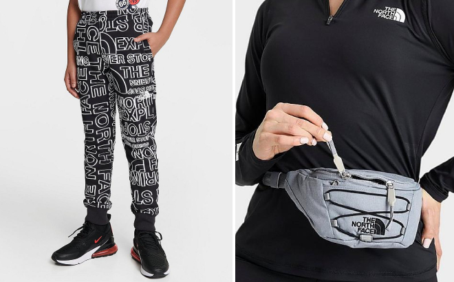 The North Face Boys Camp Fleece Jogger Pants and Womens Jester Lumbar Hip Pack