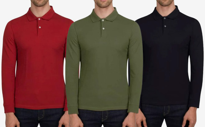 Three Sixty Six Mens Casual Long Sleeve Polos