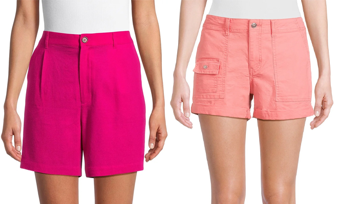 Time and Tru Womens Linen Blend Shorts and Utility Cuff Shorts