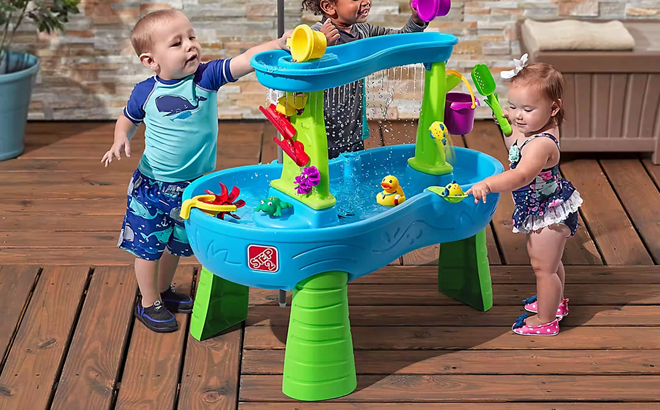 Toddlers Playing with Step2 Rain Showers Splash Pond Toddler Water Table