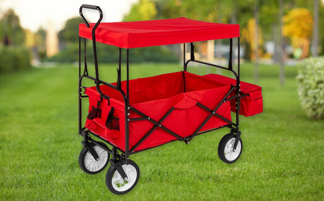 Utility Wagon Cart with Folding Design on Grass