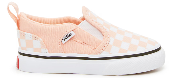 VANS Kids Asher Slip On Sneakers in White Peach Checkerboard