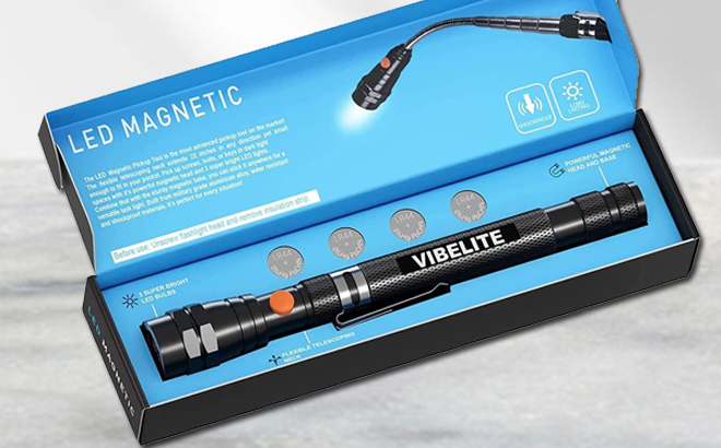 Vibelite Extendable Magnetic Flashlight with Telescoping Magnet Pickup Tool