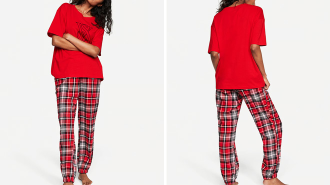 Victoria's Secret Flannel Jogger Tee-Jama Set