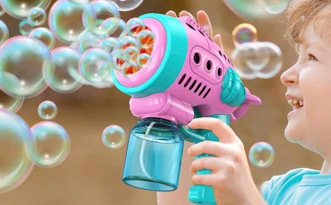 a Kid Holding Bubble Gun 2 Pack
