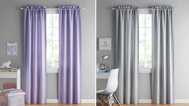 2 Piece Blackout Curtain Sets in Colors Purple and Silver