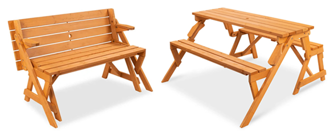 2 in 1 Interchangeable Wooden Picnic Table and Garden Bench