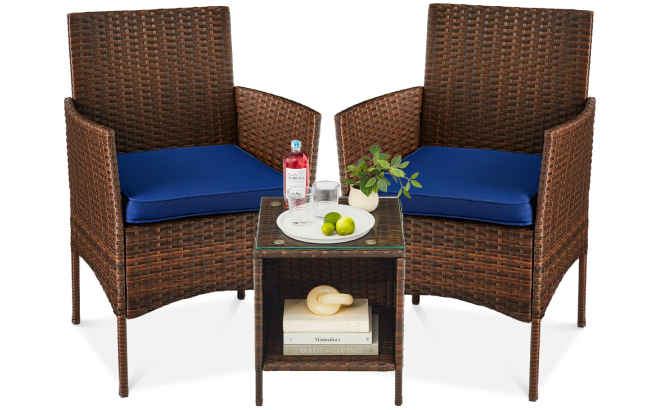 3 Piece Outdoor Patio Wicker Bistro Set