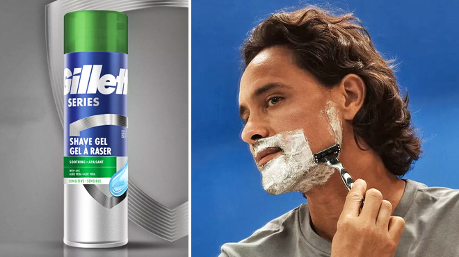 A Man Shaving Using Gillette Series Sensitive Mens Shave Gel