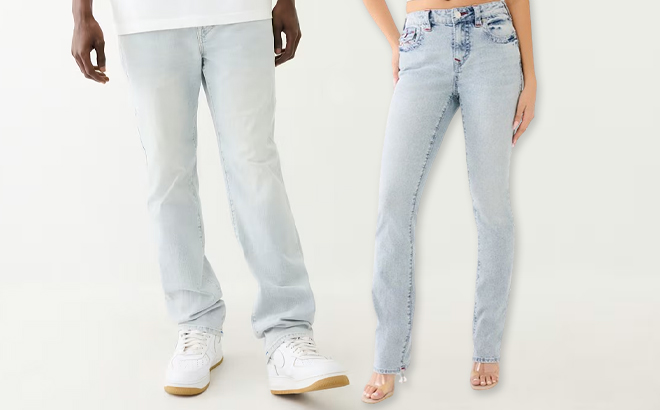 A Man and Woman Wearing True Religion Jeans