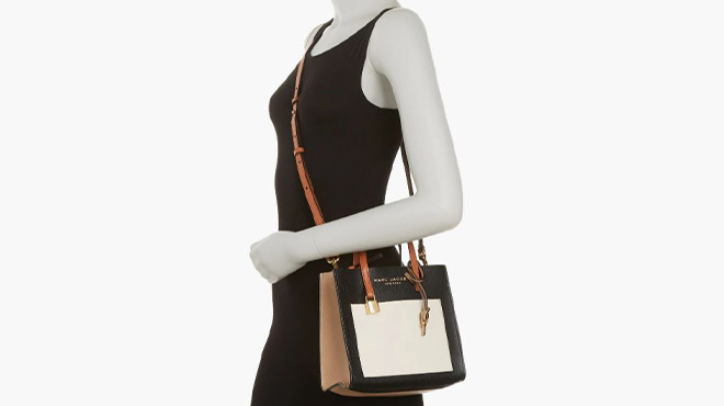 A Mannequin Wearing Marc Jacobs Mini Grind Colorblock Leather Tote Bag