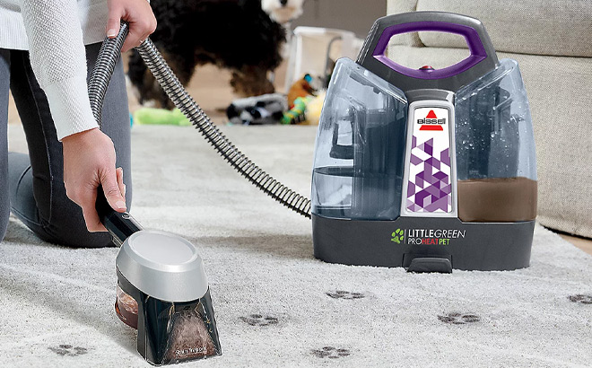 A Person Cleaning a Carpet with Bisell Cleaner