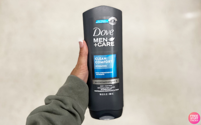 A Person Holding Dove MenCare Clean Comfort Body and Face Wash