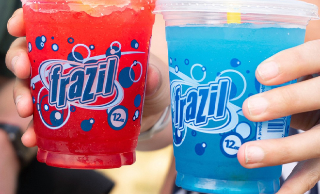 A Person Holding Two 12 Ounce Frazil Slushies