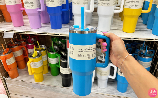 A Person Holding an Ashland Insulated Tumbler in Blue