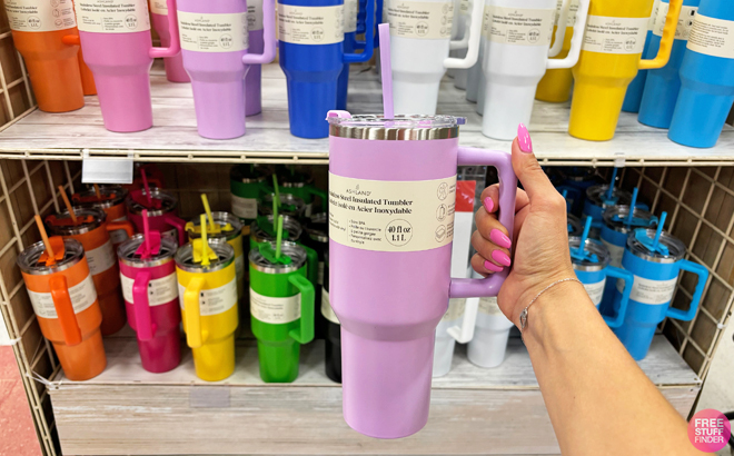 A Person Holding an Ashland Insulated Tumbler in Lavender