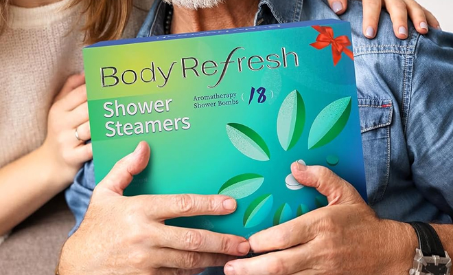 A Person Holding the BodyRefresh Shower Steamers 18 Pack Shower Bombs with Essential Oils