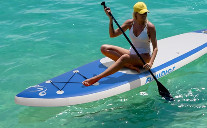 A Person Riding FunWater Inflatable Stand Up Paddle Board