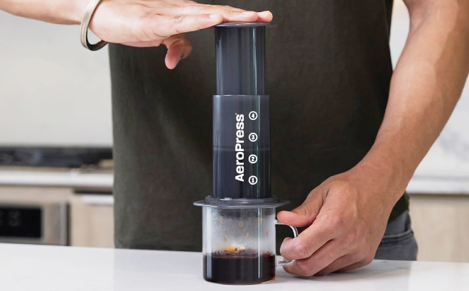 A Person Using AeroPress Original Coffee and Espresso Style Maker