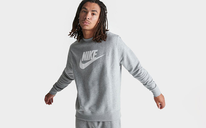 A Person Wearing Nike Club Fleece Futura Logo Crewneck Sweatshirt