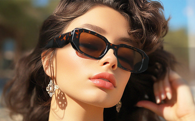 A Person Wearing Trendy Rectangle Sunglasses