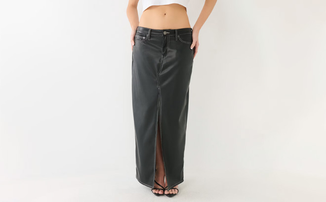 A Person Wearing True Religion Faux Leather Maxi Skirt