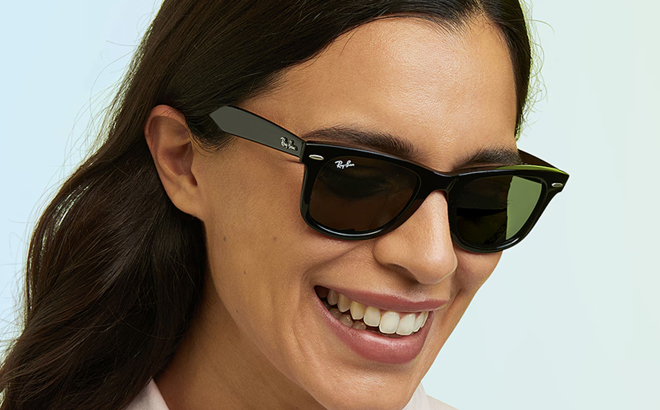 A Person Wearing the Ray Ban Customizable Original Wayfarer Sunglasses