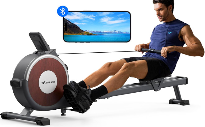 A Person Working Out on Merach Rowing Machine