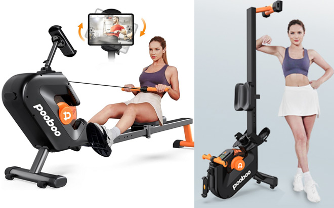 A Person Working Out on Pooboo Rowing Machine