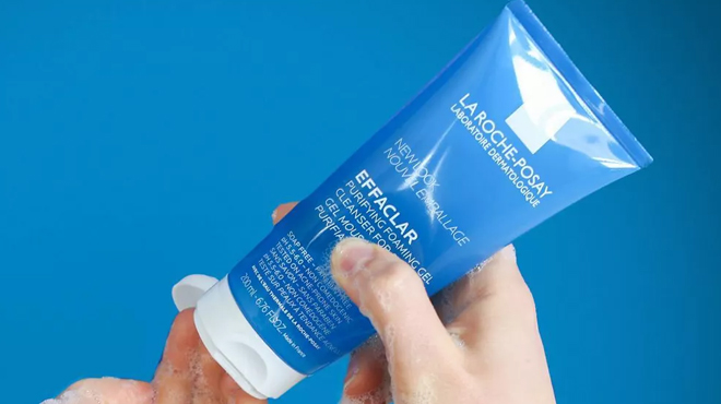 A Person holding a La Roche Posay Foaming Gel Face Cleanser