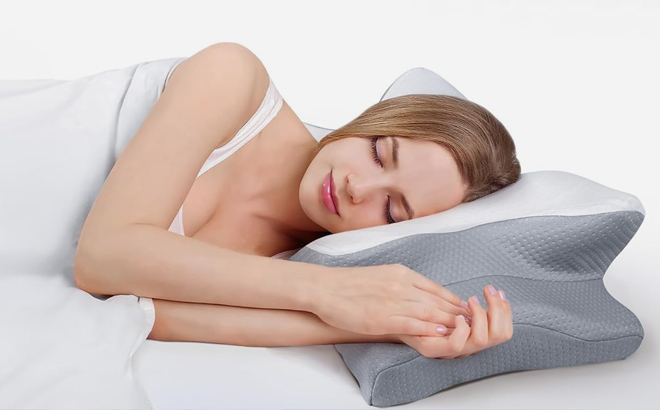 A Person sleeping on a Cozyplayer Cervical Pillow 
