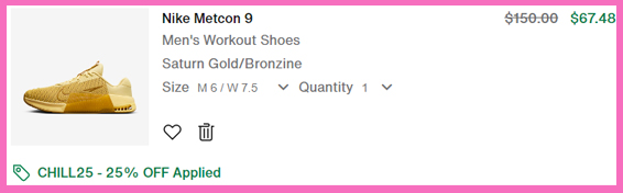 A Screen Grab for the Checkout Page of Nike Metcon 9 Shoes