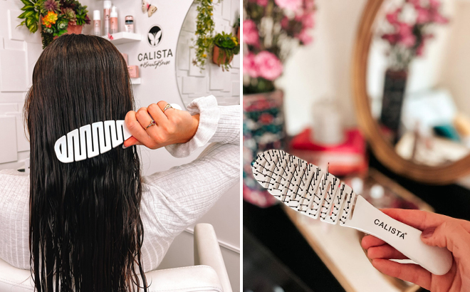 A Woman Brushing Her Hair with a Calista Smoothie Brush