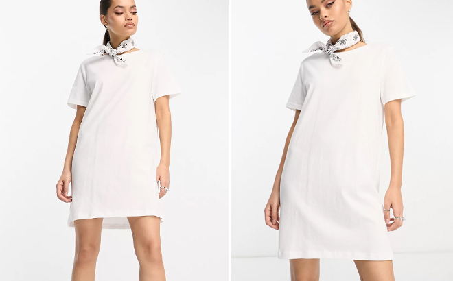 A Woman Wearing Asos Only Petite Mini T Shirt Dress